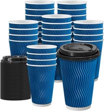 100 Pack 16 Oz Coffee Cups with Lids, Disposable Insulated Hot Cups to Go Paper