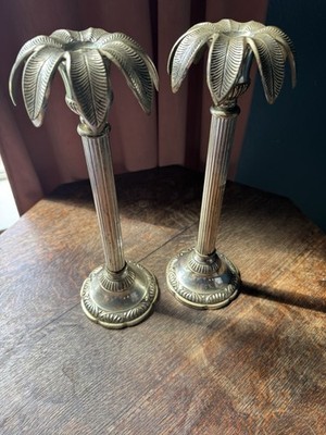 2 Vintage Lacquered S/P Forever Lovely and Beautiful Floral candle holders 13.5''