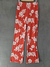 Billabong Womens Medium M Hawaiian Pants Tropical Red Floral Stretch Bootcut