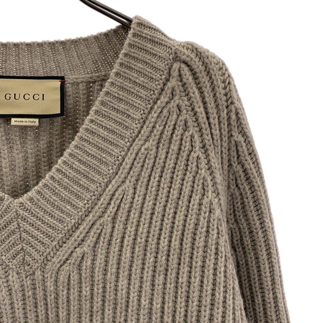 GUCCI Wool Cashmere V-neck Rib Knit S Gray Women Used KLDR-0 thumbnail 2