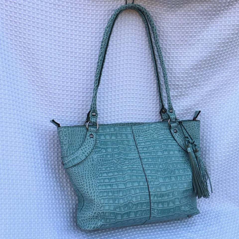 Bolso de Mano Patricia Nash Abingdon de Cuero Azul Caimán Top Cremallera Cartera Foto 2 de 4