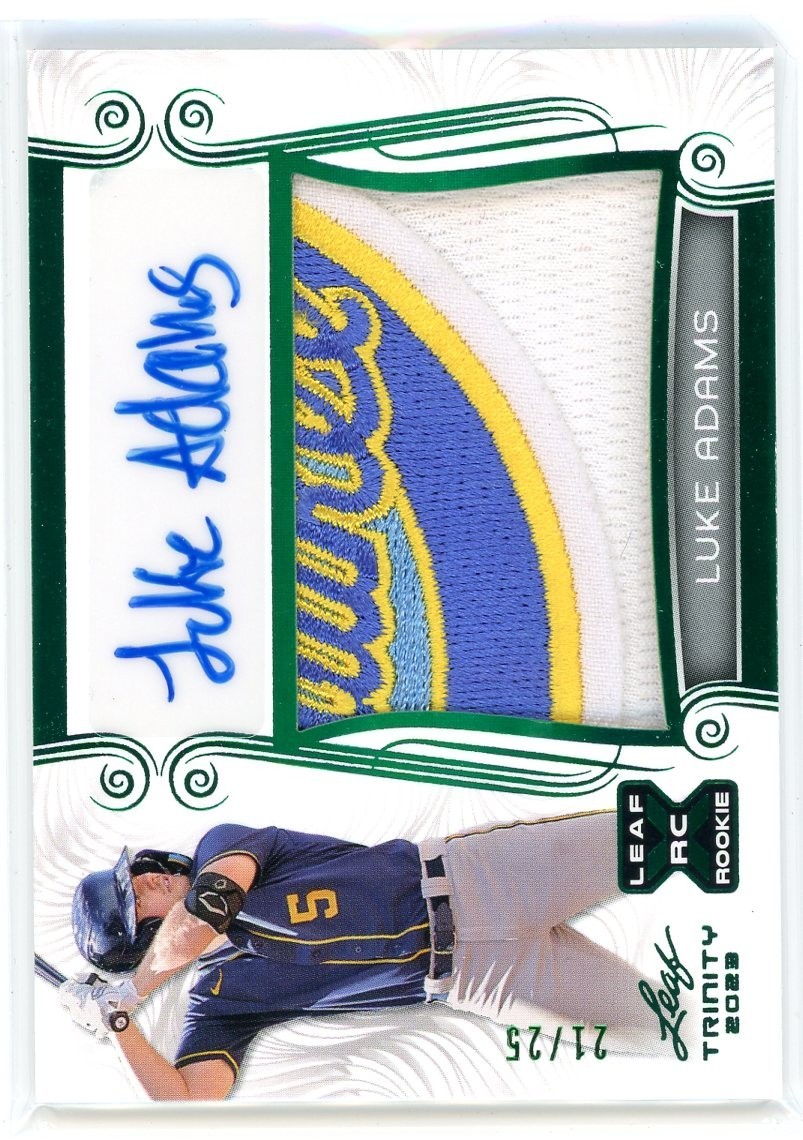 LUKE ADAMS - Brewers - 2023 Leaf Trinity Green Spectrum Rookie Patch Auto 21/25