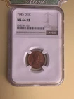 1945-D Lincoln Wheat Cent Coin NGC MS66RB Red Brown Penny UNC BU Copper 1c