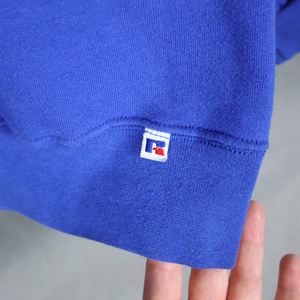 De Colección Russell Sudadera Atlética Para Hombres Grande Azul Blanco Rayas EE. UU. 90s Cuello Redondo Foto 4 de 4