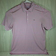 Vineyard Vines Polo Shirt Mens Large Pink Blue Striped Performance Golf Stretch