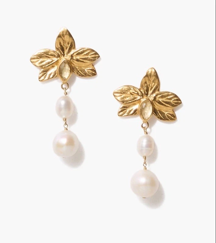 NUEVO CON ETIQUETAS $215 CHAN LUU 18K GP Silve Citrino Flor Perla Pendientes Colgantes ~ ¡HERMOSOS! 🌺 Foto 3 de 4