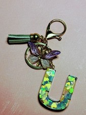 Handmade Resin Initial Keychain Letter U Hearts Personalized Gift