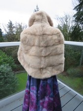 Vtg. 60  s Genuine Natural Beige Mink Fur Shawl Collar Cape Stole w/ Pockets EUC