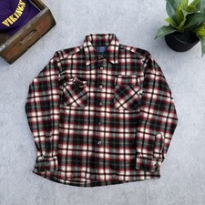 VTG 60s Pendleton Wool Board Shirt L Red Shadow Plaid Loop Collar Flap Pocket