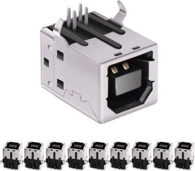 Right Angle USB Type B Female 4 Pin PCB DIP Jack Socket, 10 Pack
