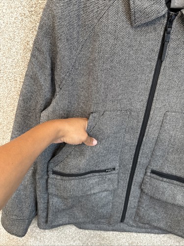 VICTORINOX Chaqueta Para Hombres XL Gris Mezcla de Lana Abrigo Espiga Ejército Suizo Cremallera Completa - Imagen 10 de 13