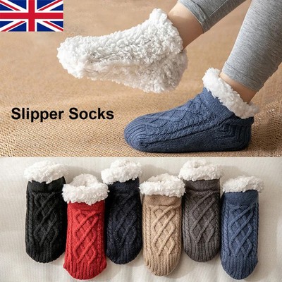 Winter Socken kuschelig flauschig rutschfest warm Fleece gefüttert Bett Boden Slipper Damen&Herren
