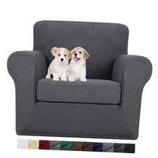  2 Piece Chair Slipcovers with Arms Super 31"-46"(1 CUSHION) Jacquard Gray