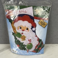 16" Design Works "Holly Santa" Christmas Stocking Kit 5004 Felt  Sequins NEW