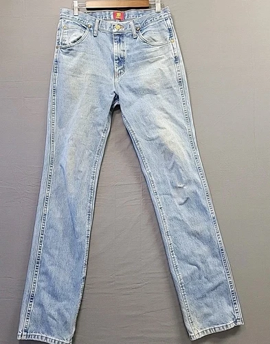 Wrangler Jeans Mens 32x36 Slim Straight Light Wash Denim Western  MWZ Rodeo VTG