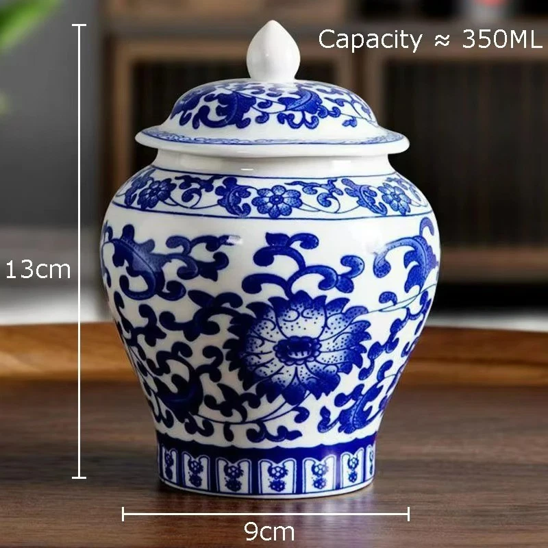 Blue & White Porcelain Jar 350ml Ceramic Tea Caddy Storage Canister with Lid