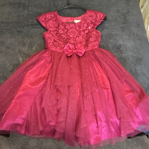 Jona Michelle Girls Red Lace Tulle Dress w Bow, Size 10, Flower Girl Party Dress