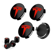 4 PCS Car Wheel Center Cap for Tesla Model Y  Model 3, Car Gloss Black  Red