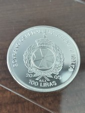 2005 Knights Of Malta, 1oz Solid Silver,Proof Coin, 100 Liras 90.00 per troy oz