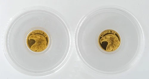 Lot of 2 1/100 oz .9999 Fine Gold Round American Eagle & Flag round in Capsule