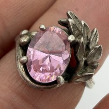 Vintage Pink Stone Ring Sterling Silver Cocktail Size 4.75