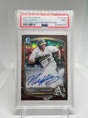 2025 Bowman Chrome Nick Kurtz Orange Reptilian Refractor Auto /25 PSA 9