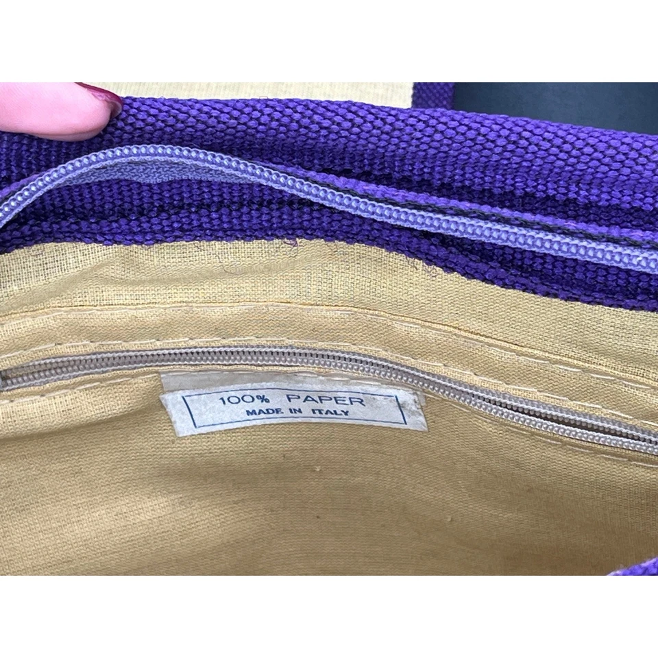 Vtg Woven Paper Purple Shoulder Bag Purse Made in Italy Unique Braided Handle - Image 4 of 4