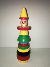 Vintage Brio Stacking Wooden Clown Toy Childs Stackable Wood Disc Sweden 8.5"