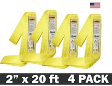 2" x 20 ft Nylon Web Lifting Sling Eye & Eye 2-ply USA Tow Strap - 4 pack
