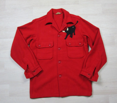 Vintage BSA Boy Scouts of America Red Wool Shirt Jacket True VTG (S) Bull Patch