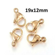 10 pcs. 304 Stainless Steel Lobster Clasps - 19mm x 12mm - Claw Clasps - Golden