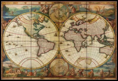 Vintage World Map 2 - Chart Counted Cross Stitch Patterns Needlework DMC Color
