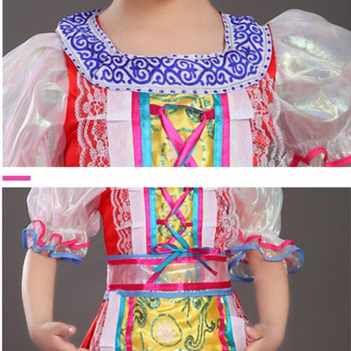 Girl Ethnic Folk Dress Costume Slim Russian Traditional Short Sleeve Dance Party - Picture 9 of 10
