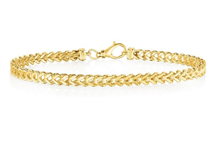 An image depicting 14k Yellow Gold Mens Square Franco Link 8.75" 3.9 MM 7 Grams Chain Bracelet