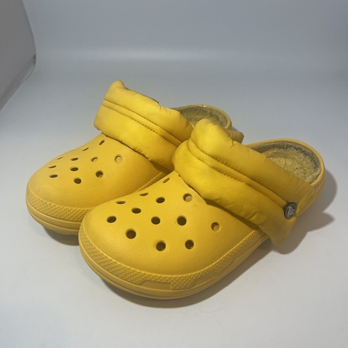 crocs with fur inside yellow