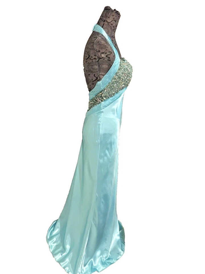 New Fabiana Couture Shimmering Halter Dress/Gown ` Aqua' Size 6 - Image 3 of 4