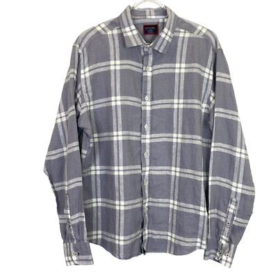 UNTUCKit Shirt Mens Size Large Gray Plaid 100% Linen Ovada Long Sleeve Button Up