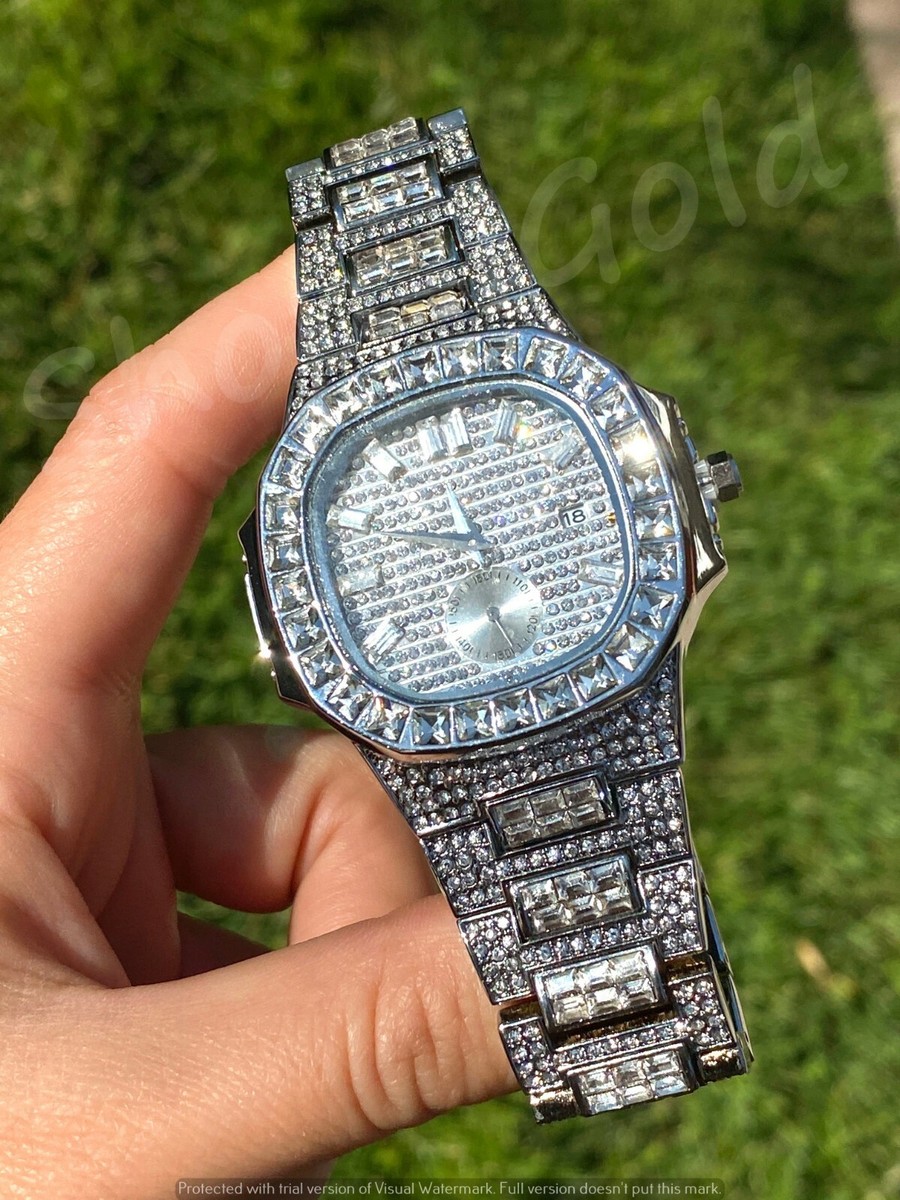 Mens Custom Fully Ice out Oval Watch Baguette Cz vvs Quality Mens Custom Fully Ice out Oval Watch Baguette Cz vvs Quality