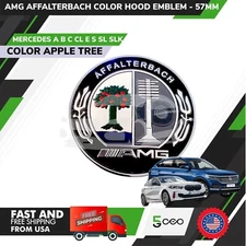 Mercedes SL 57mm Affalterbach Front AMG Emblem Color Apple Tree Flat Hood.