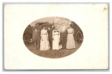 Vintage 1900's RPPC Postcard Portrait Well Dressed Couple & Big Hats
