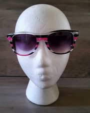 Retro Style Sunglasses Colorful Fun Chunky Plastic Multicolor Stripes Pink Blue