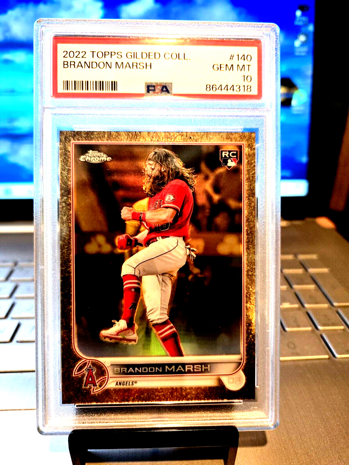 2022 Topps Gilded Coll. #21/99 Brandon Marsh Rookie #140 Gem Mt. 10 " Caveman."