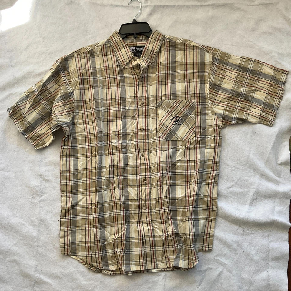 Mens Shirt Short Sleeve Beverly Hills Polo Club Size L Brown Orange Tan - Image 2 of 4