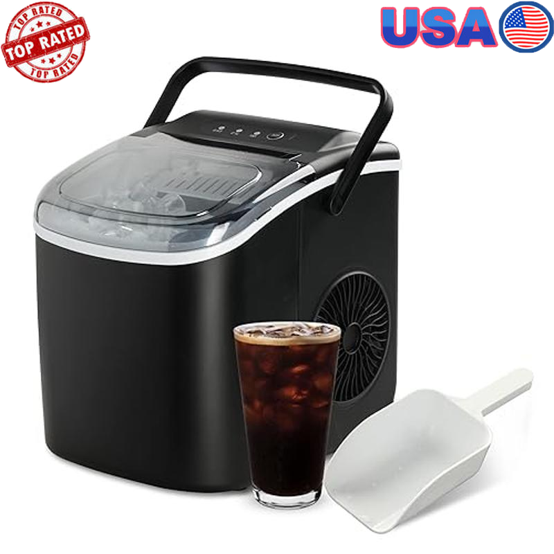 Portable Ice Maker Self-Cleaning 26lbs Ice/Day Black Efficient Operation New-image