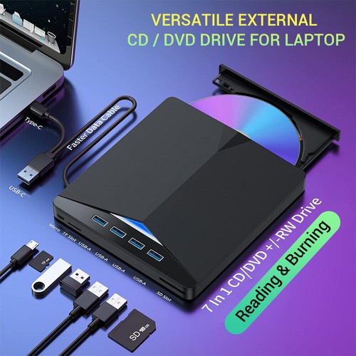 External Drive USB CD RW DVD ROM Writer Burner Reader Player For PC Mac Windows - Picture 19 of 53