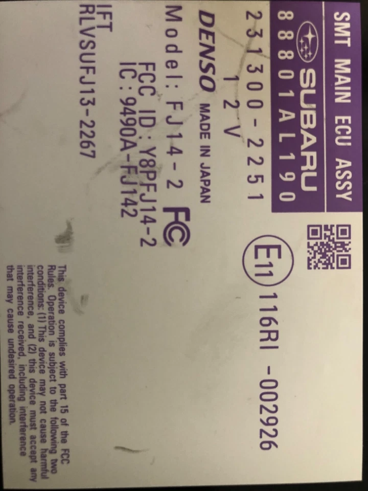 2017 SUBARU OUTBACK MÓDULO DE UNIDADE DE ACESSO SEM CHAVE LIMITADO FABRICANTE DE EQUIPAMENTO ORIGINAL - Imagem 4 de 4