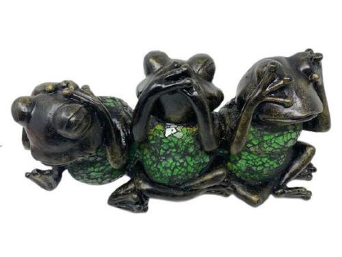 Three Stained Glass Frogs Hear-Speak-See No Evil Low Light Accent Table Lamp - 第 1/2 張圖片