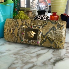 Gianni Versace Embellished Snakeskin Clutch Bag W/ Mirror Medusa Head S/s 2000