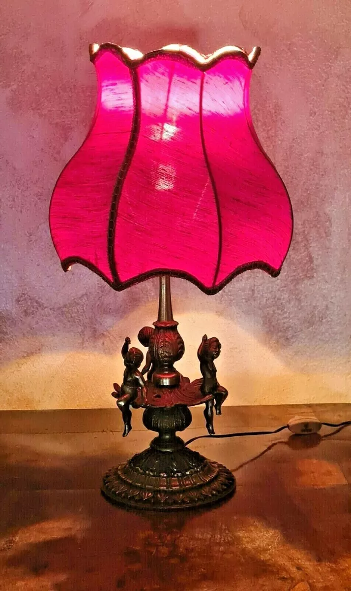 Lampada da tavolo vintage in ottone, con putti, cherubini, cupido