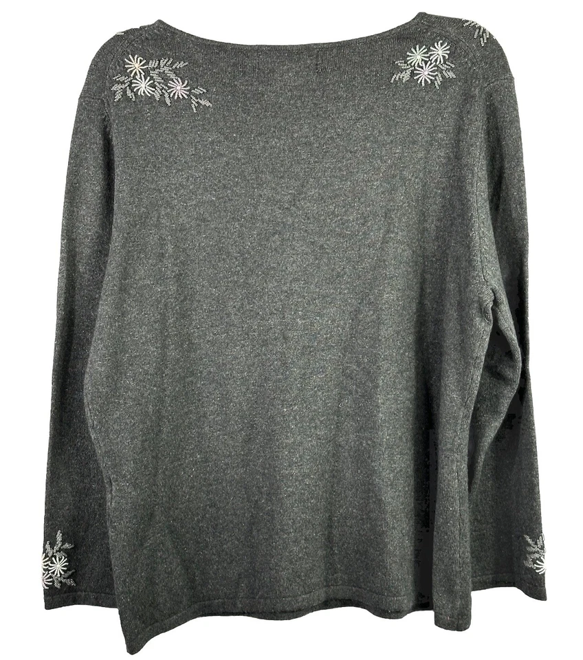 Suéter informal de cachemir de seda con cuentas de esquina pastel y perlas elegante carbón XL Foto 2 de 4